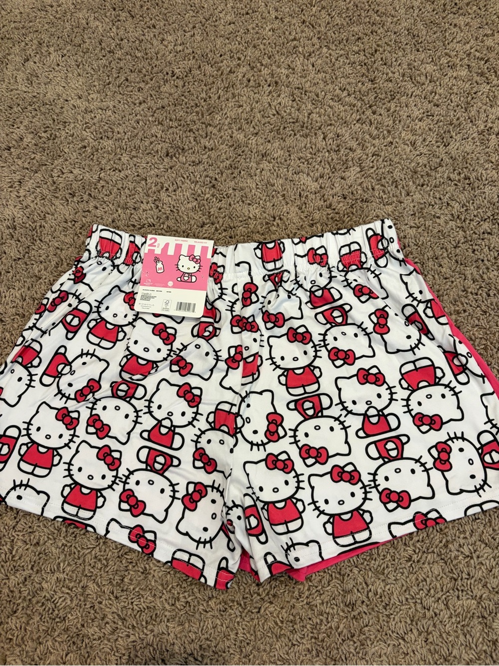 Hello Kitty White and Pink Printed Lounge Shorts